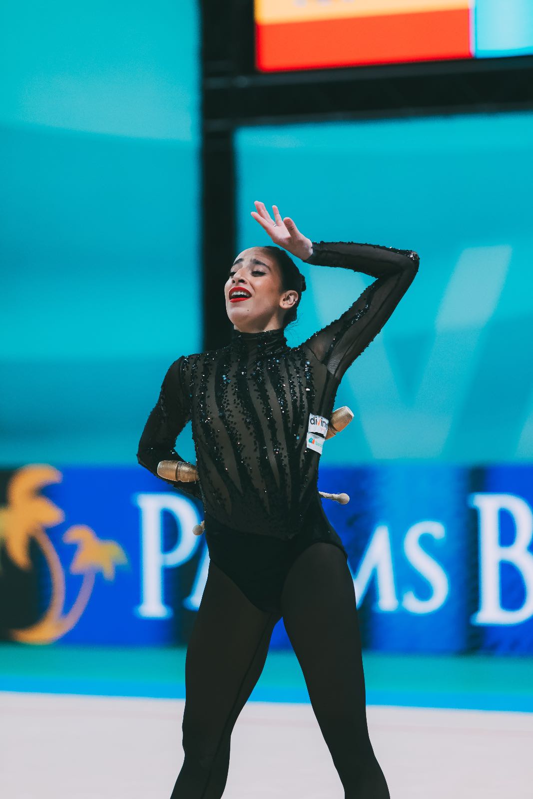 Alba Bautista performs with clubs at European Championships in Rhythmic Gymnastics 2026