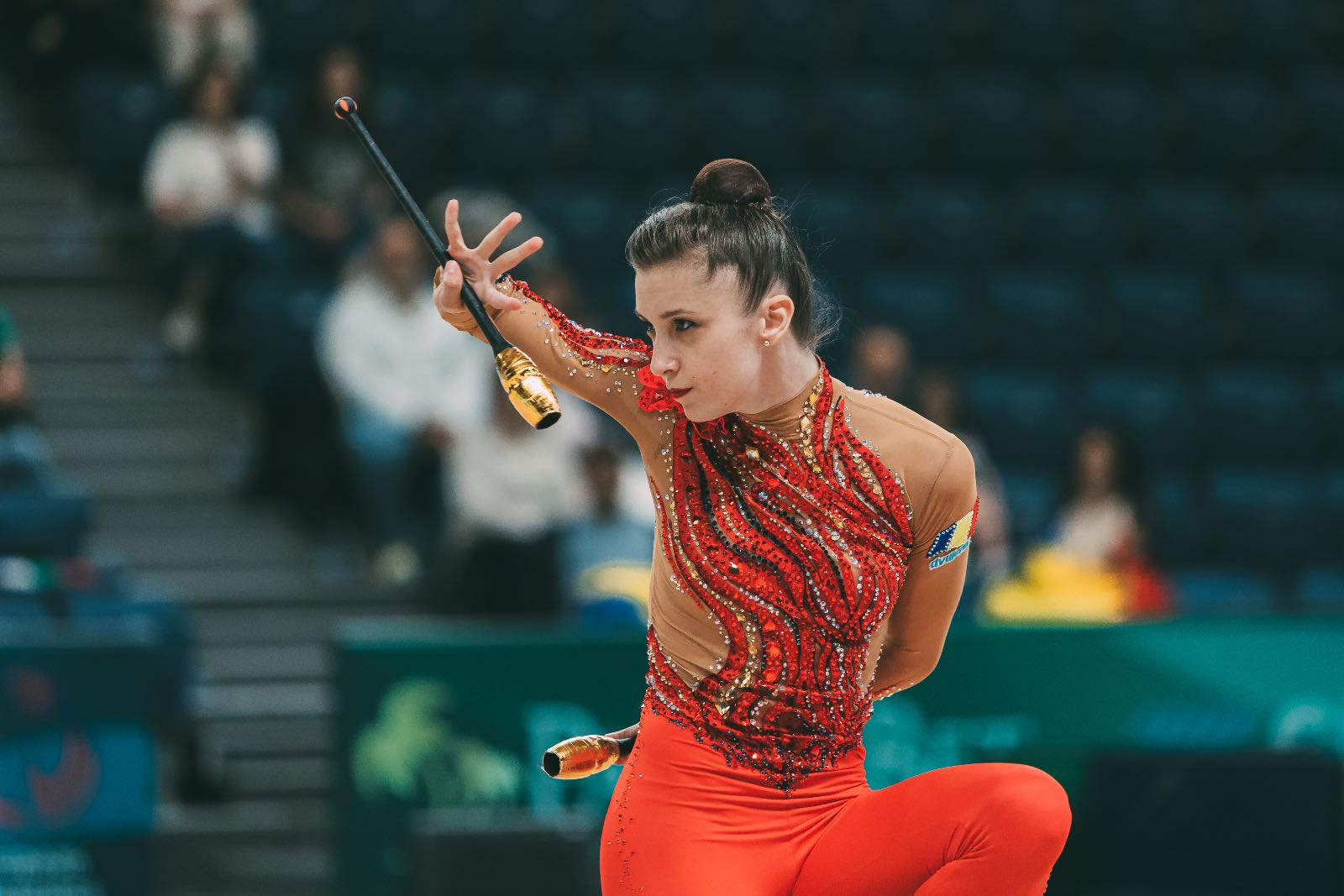 Andreea Verdes performs with clubs at European Championships in Rhythmic Gymnastics 2026