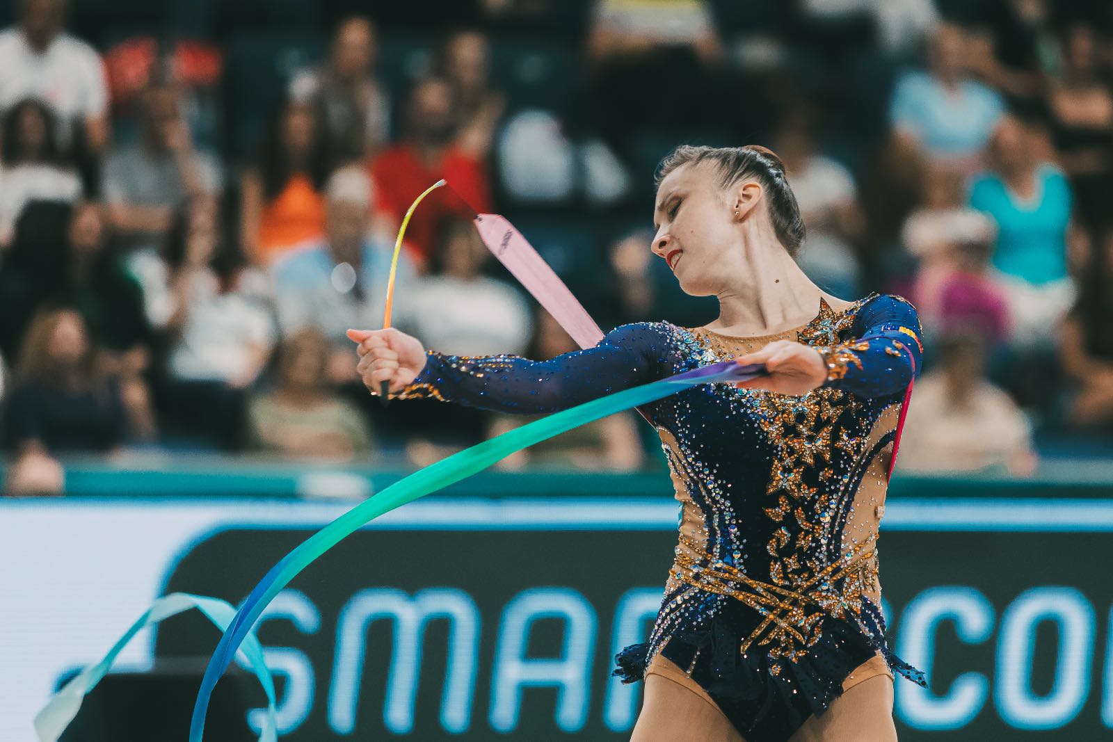 Andreea Verdes performs with ribbon at European Championships in Rhythmic Gymnastics 2026