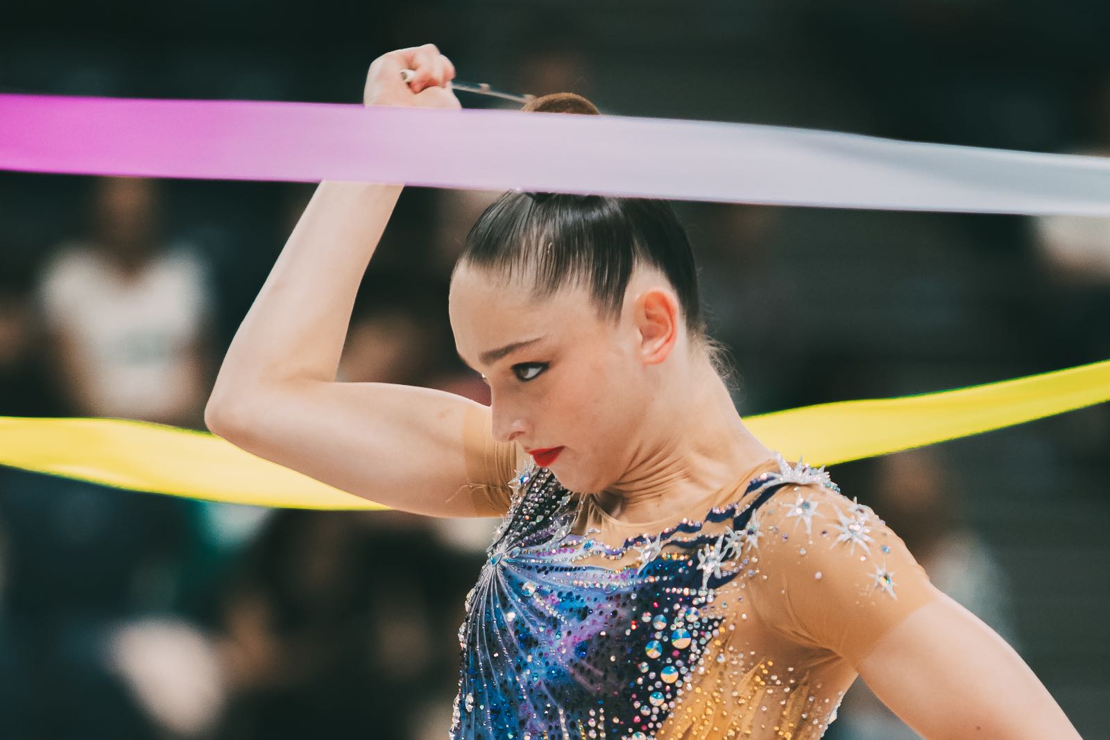 Daniela Munits performs with ribbon at European Championships in Rhythmic Gymnastics 2026