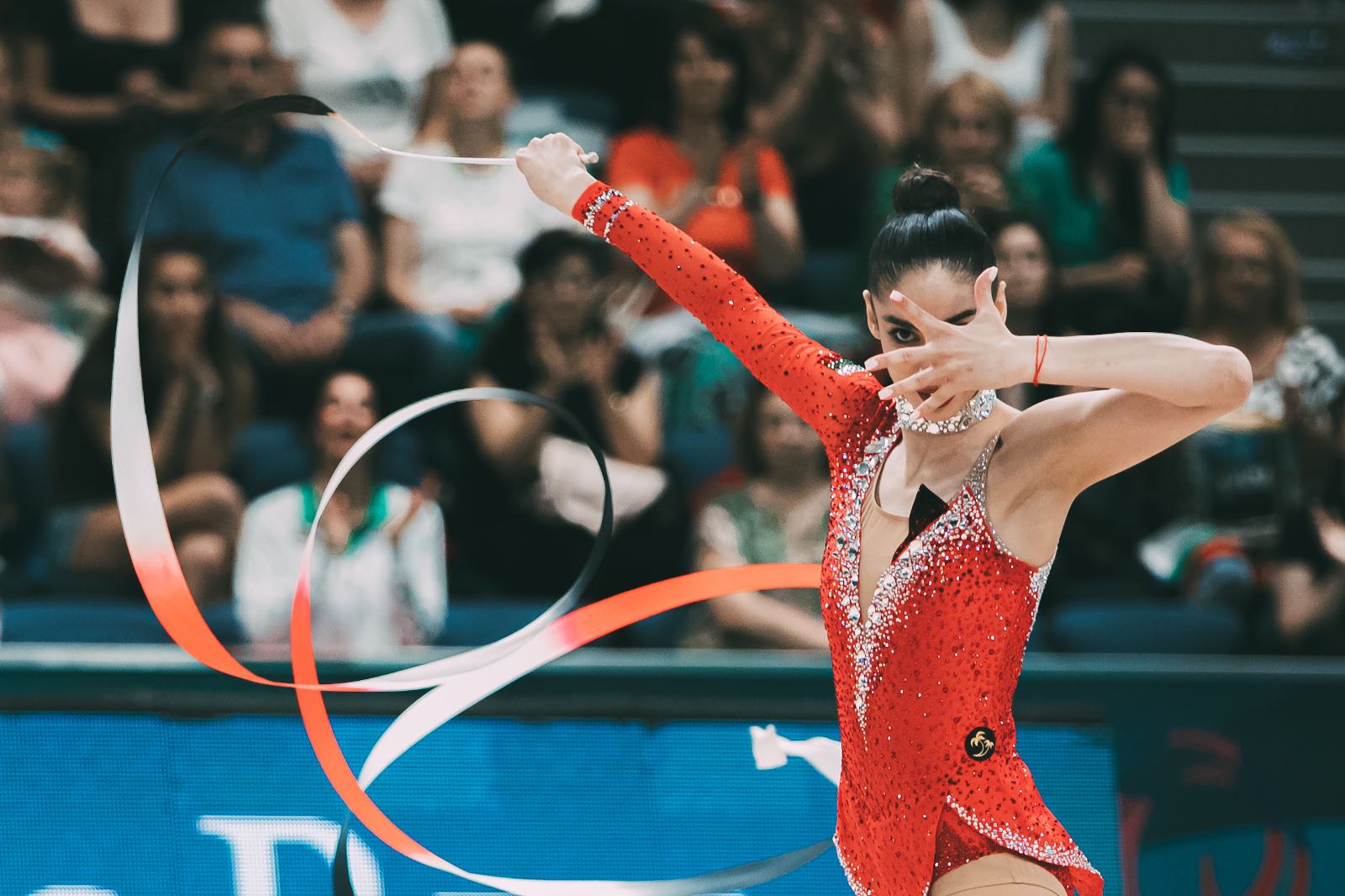 Eva Brezalieva performs with ribbon at European Championships in Rhythmic Gymnastics 2026