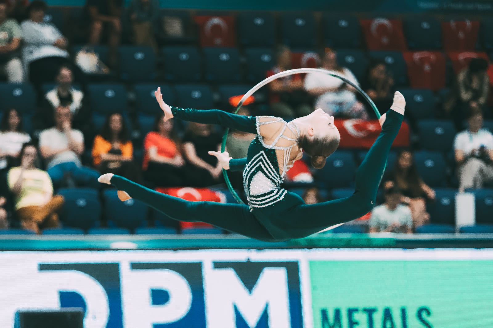 Lia Kallio performs with hoop at European Championships in Rhythmic Gymnastics 2026