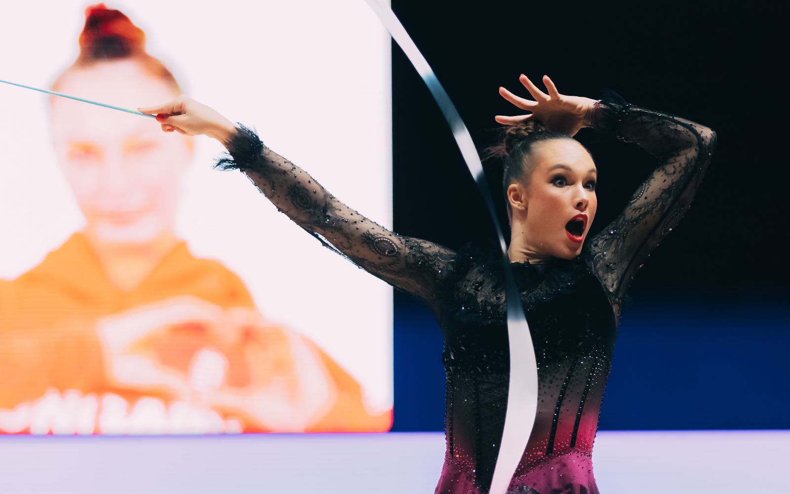Hanna Panna Wiesner performs with ribbon at European Cup in Rhythmic Gymnastics 2026