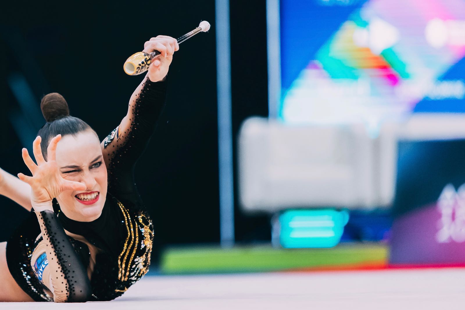 Darja Varfolomeev performs with clubs at FIG World Cup 2026 Baku