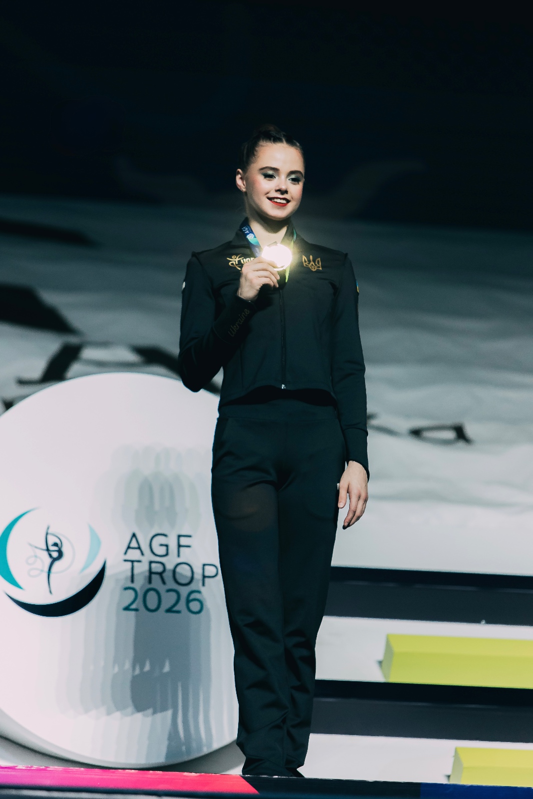 Taisiia Onofriichuk at the FIG World Cup 2026 Baku award ceremony