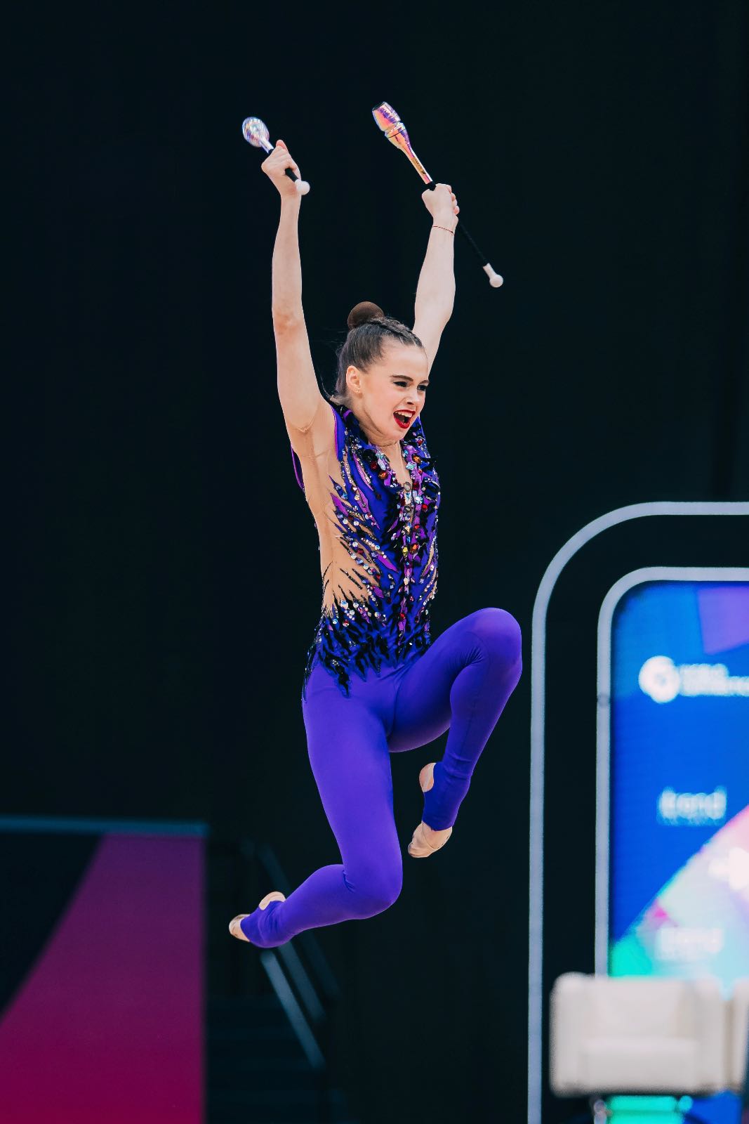 Taisiia Onofriichuk performs with clubs at FIG World Cup 2026 Baku