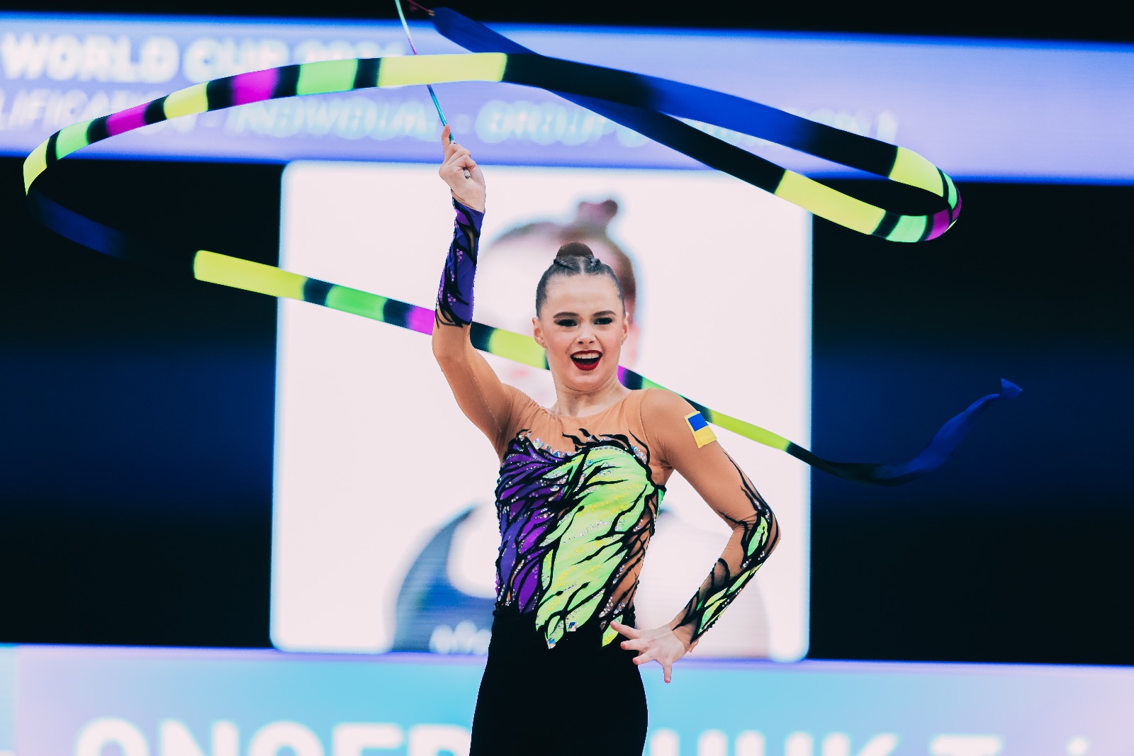 Taisiia Onofriichuk performs with ribbon at FIG World Cup 2026 Baku