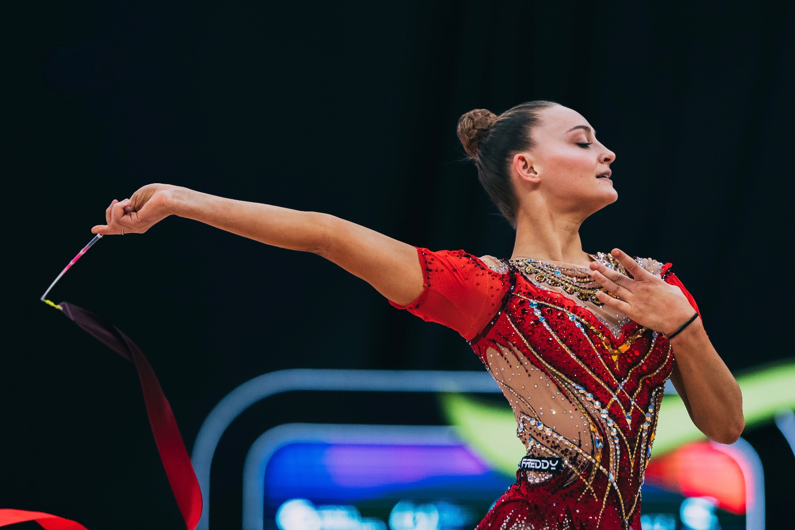 Tara Dragas performs with ribbon at FIG World Cup 2026 Baku