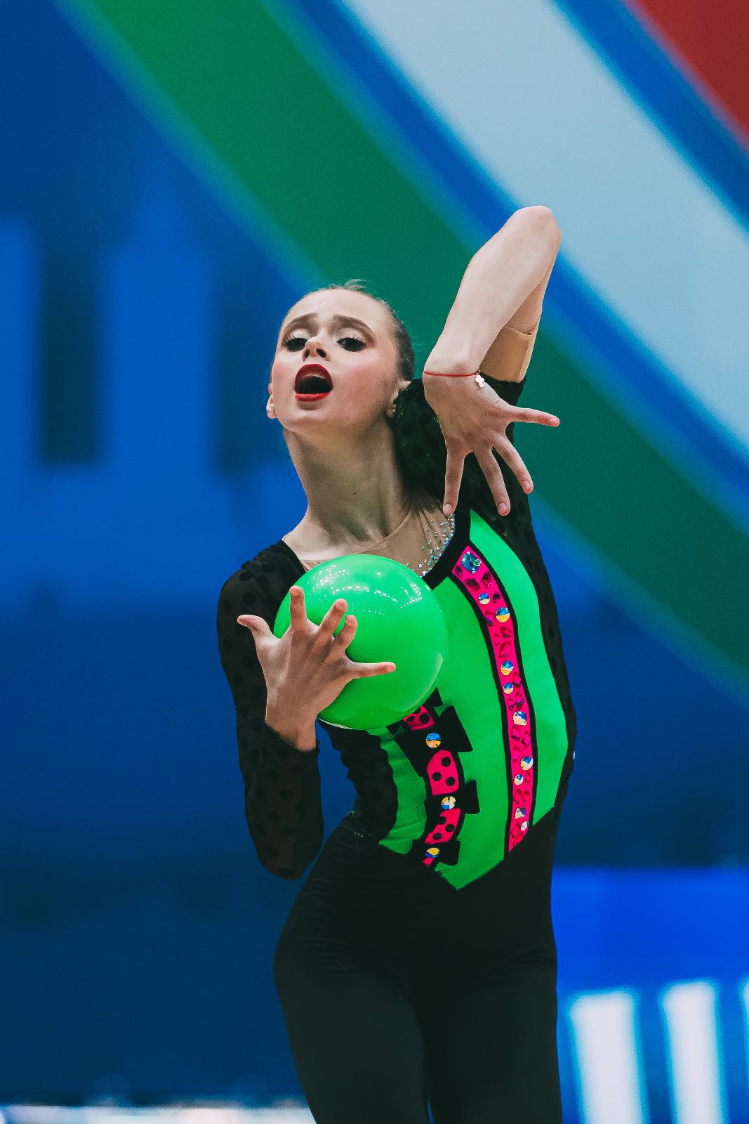 Taisiia Onofriichuk performs with ball at FIG World Cup 2026 Milan