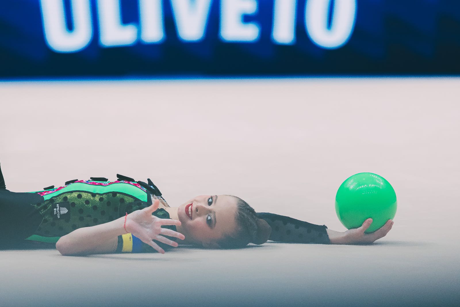 Taisiia Onofriichuk performs with ball at FIG World Cup 2026 Milan