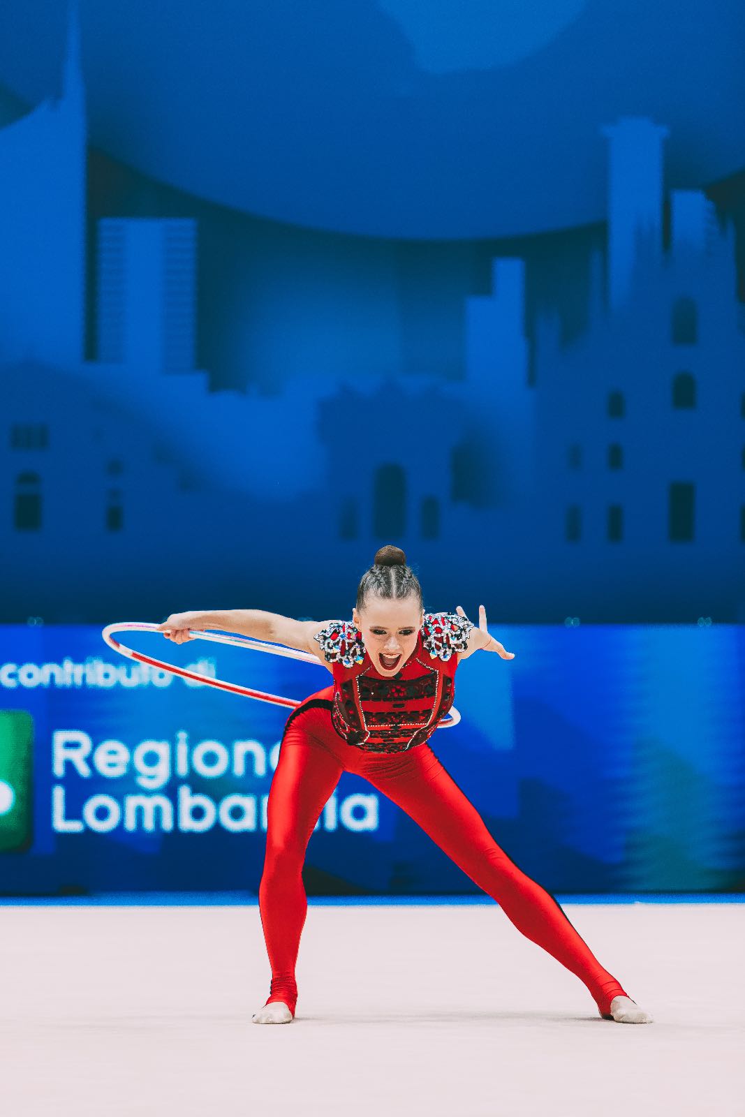 Taisiia Onofriichuk performs with hoop at FIG World Cup 2026 Milan
