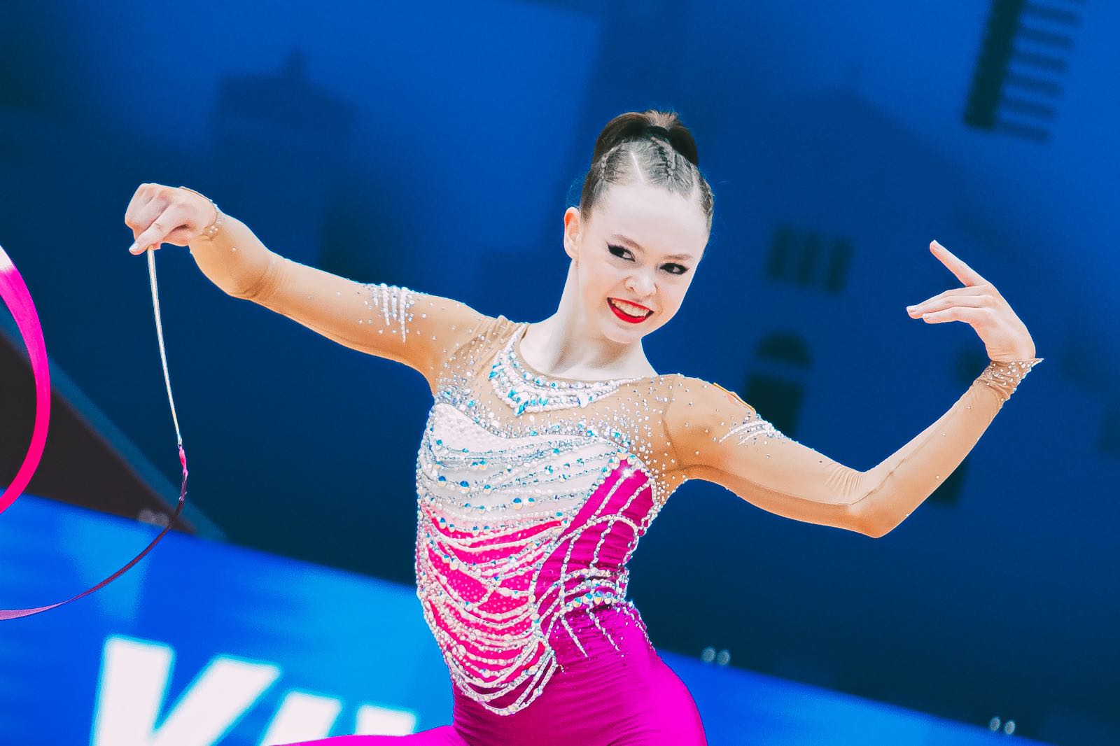Vera Tugolukova performs with ribbon at FIG World Cup 2026 Milan