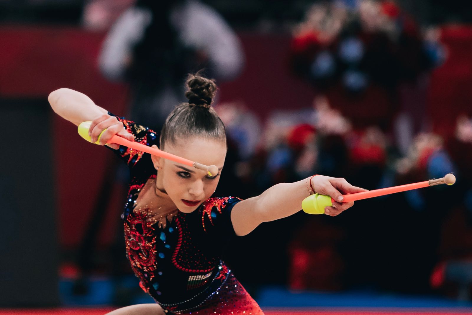 Stiliana Nikolova performs with clubs at FIG World Cup 2026 Sofia