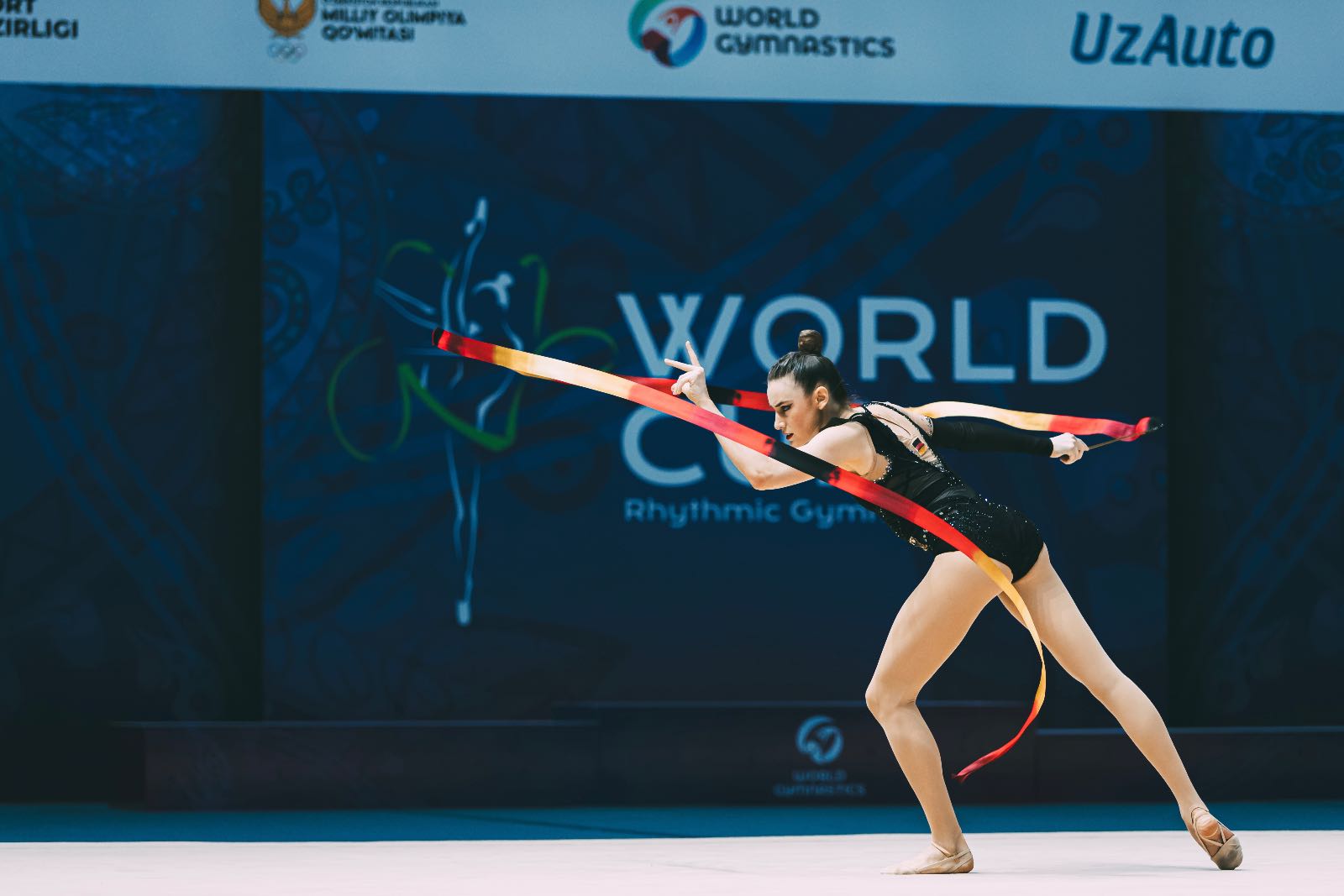 Darja Varfolomeev performs with ribbon at FIG World Cup 2026 Tashkent