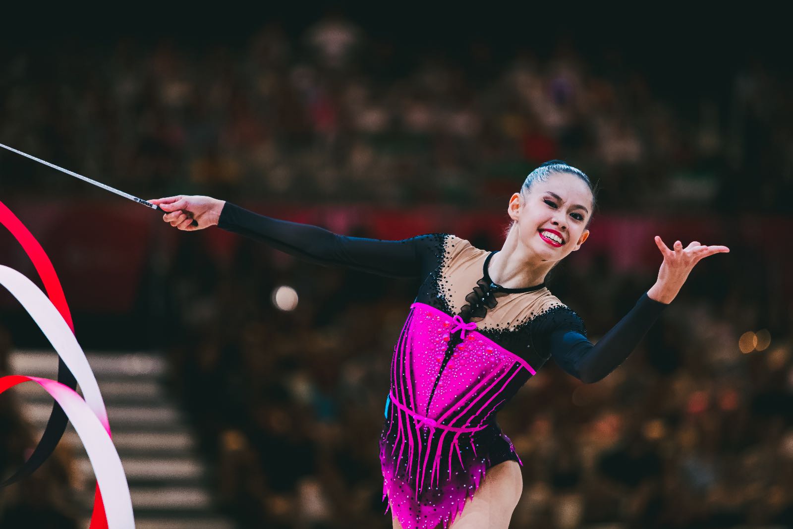 Akmaral Yerekesheva performs with ribbon at World Championships in Rhythmic Gymnastics 2026