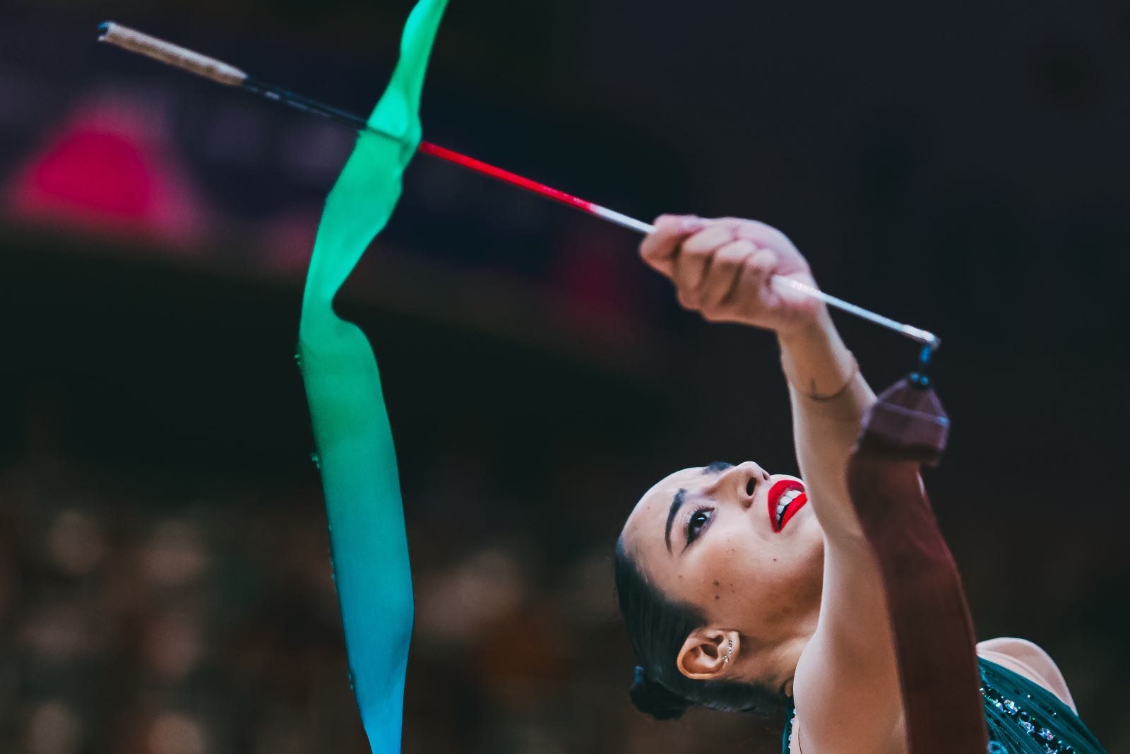 Alba Bautista performs with ribbon at World Championships in Rhythmic Gymnastics 2026