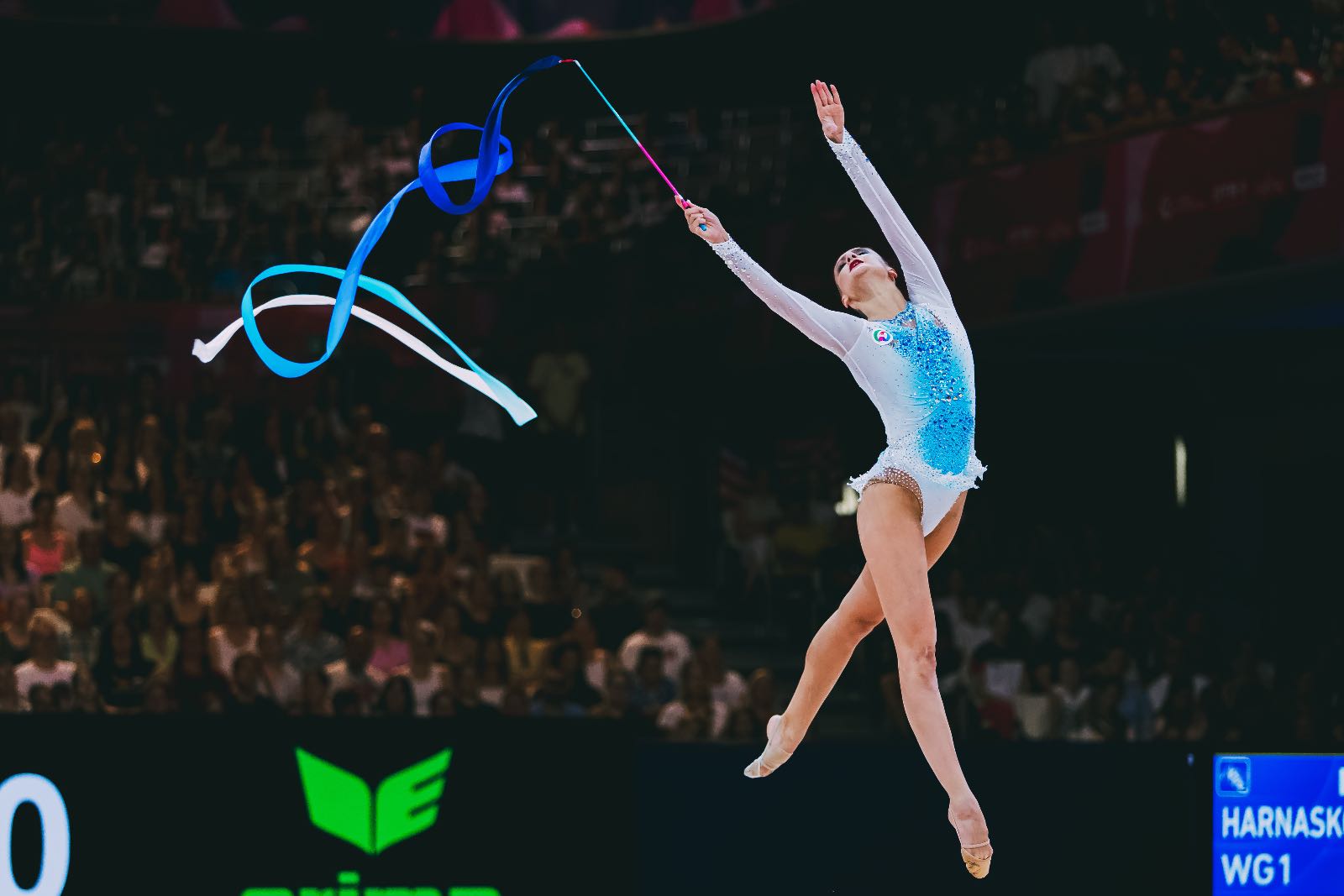 Alina Harnasko performs with ribbon at World Championships in Rhythmic Gymnastics 2026