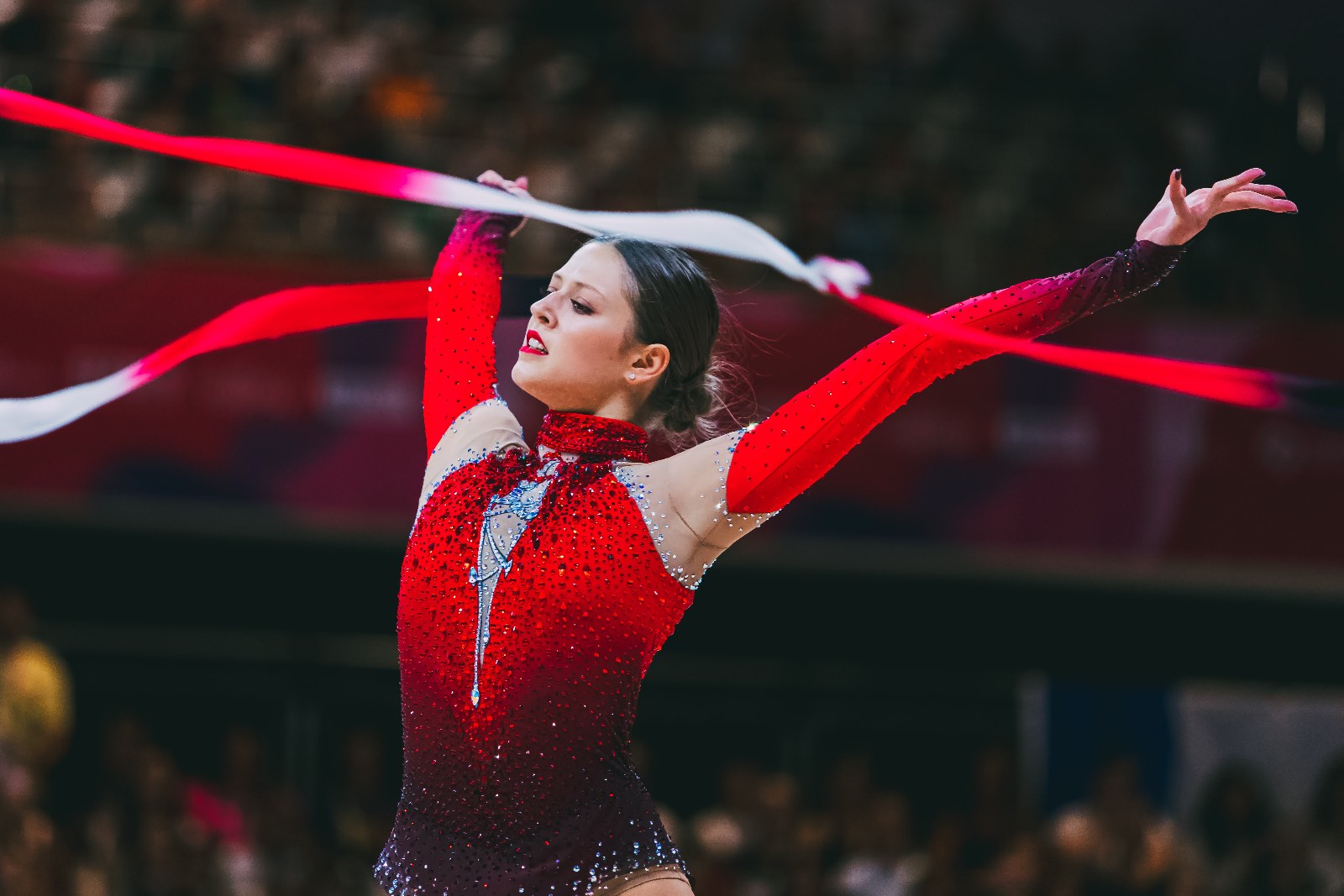 Anastasia Simakova performs with ribbon at World Championships in Rhythmic Gymnastics 2026