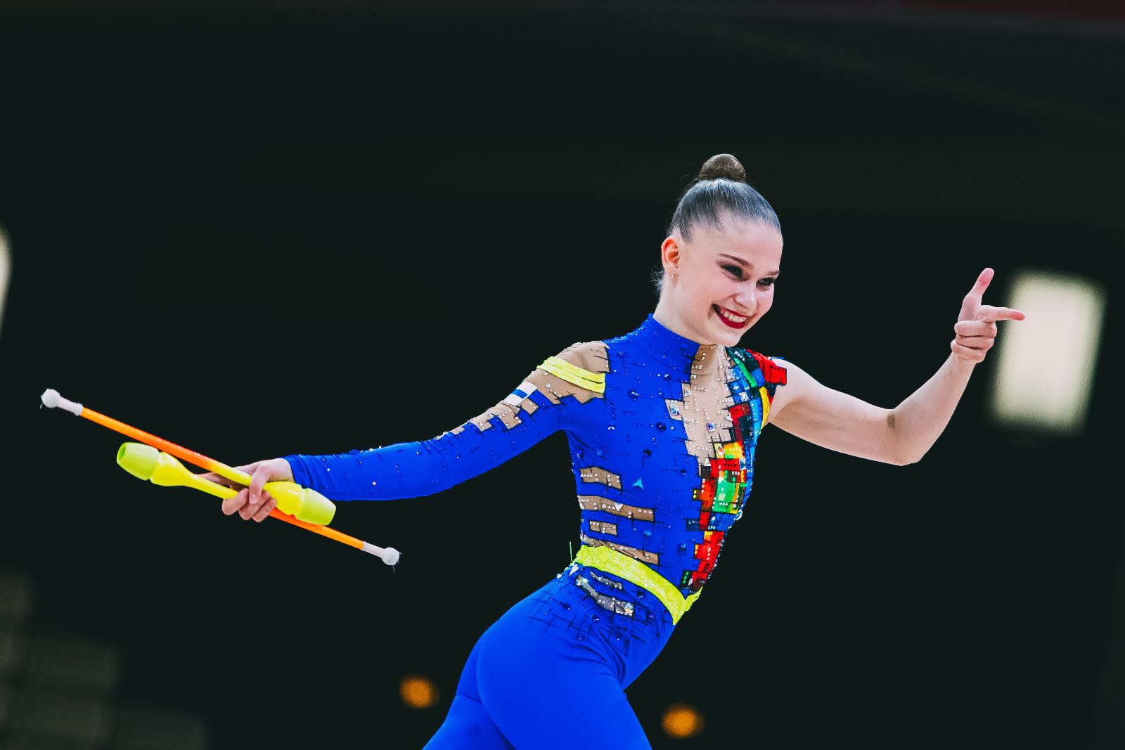 Lia Kallio performs with clubs at World Championships in Rhythmic Gymnastics 2026