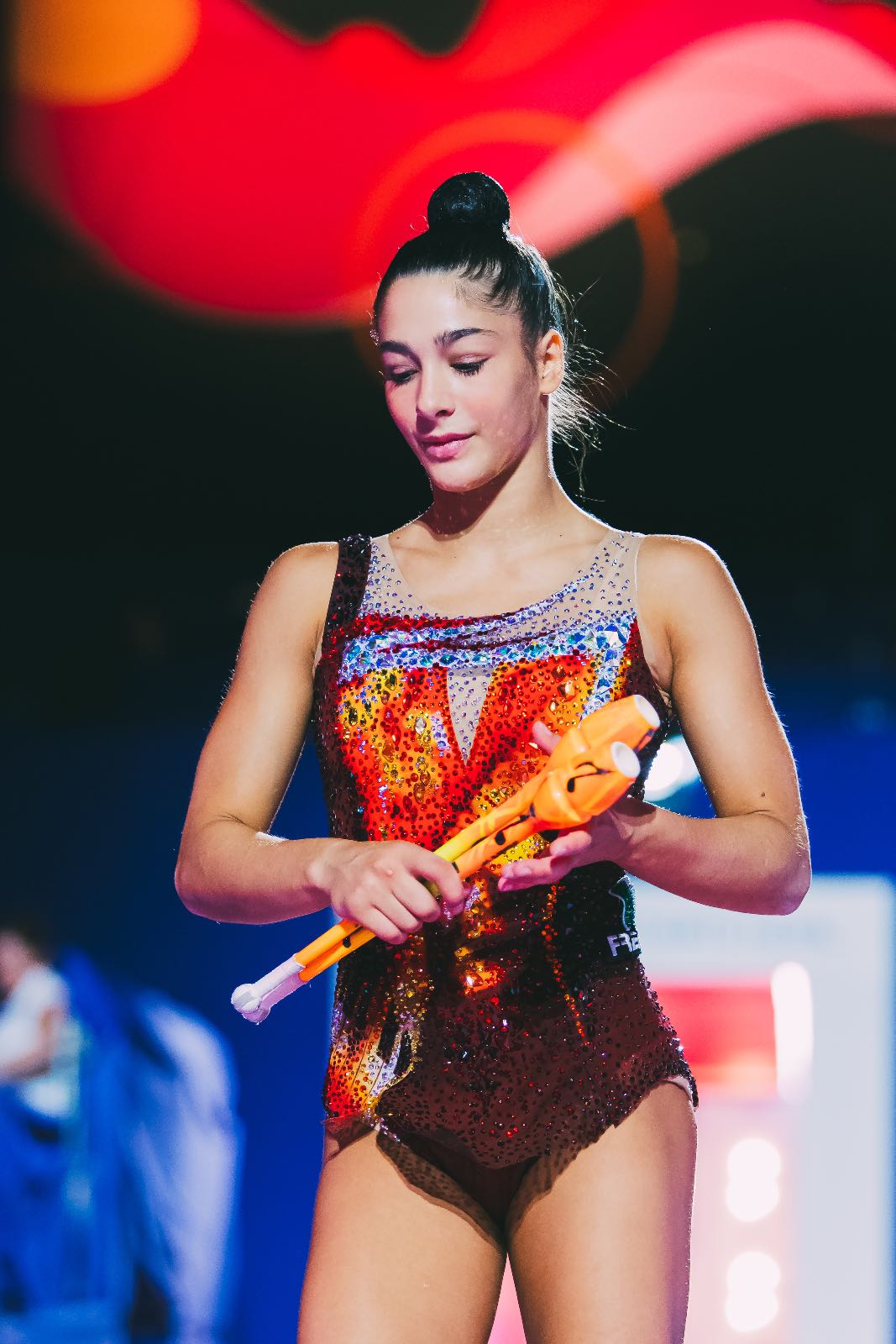 Sofia Raffaeli performs with clubs at World Championships in Rhythmic Gymnastics 2026