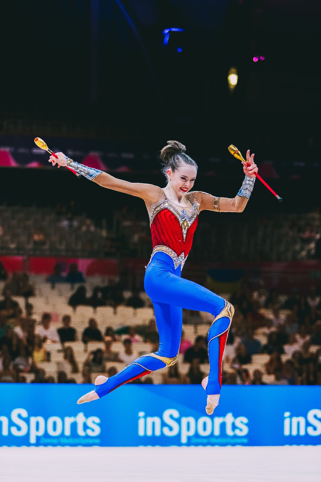 Vera Tugolukova performs with clubs at World Championships in Rhythmic Gymnastics 2026